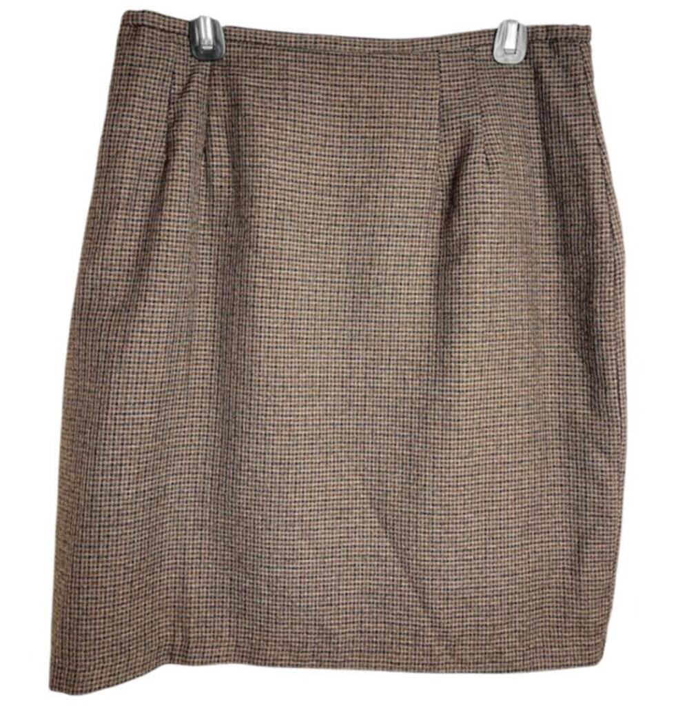 Womens‎ Heritage Espresso Brown Pencil Skirt Houndstooth Countryside Prep Siz 16